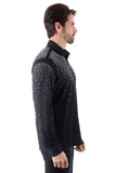 Barabas Wholesale Men's Rhinestones Jewels Long Sleeve Shirt 4B06 Black Silver