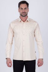 Barabas Men's Rhinestones Jewels Long Sleeve Shirt 4B06 Cream