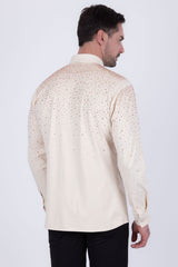 Barabas Men's Rhinestones Jewels Long Sleeve Shirt 4B06 Beige