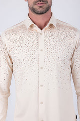Barabas Men's Rhinestones Jewels Long Sleeve Shirt 4B06 Cream Brass