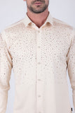 Barabas Men's Rhinestones Jewels Long Sleeve Shirt 4B06 Cream Brass