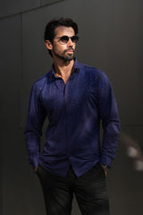 Barabas Wholesale Men's Rhinestones Jewels Long Sleeve Shirt 4B06 Navy Multi Blue
