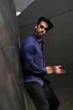 Barabas Wholesale Men's Rhinestones Jewels Long Sleeve Shirt 4B06 Navy Multi Blue