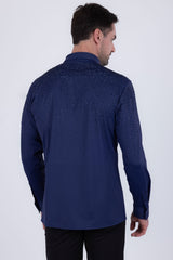 Barabas Wholesale Men's Rhinestones Jewels Long Sleeve Shirt 4B06 Navy