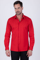 Barabas Wholesale Men's Rhinestones Jewels Long Sleeve Shirt 4B06 Red