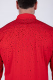 Barabas Wholesale Men's Rhinestones Jewels Long Sleeve Shirt 4B06 Hot Red