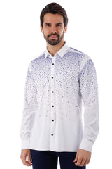 Barabas Wholesale Men's Rhinestones Jewels Long Sleeve Shirt 4B06 White Blue