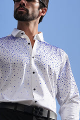 Barabas Wholesale Men's Rhinestones Jewels Long Sleeve Shirt 4B06 White Blue