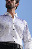 Barabas Wholesale Men's Rhinestones Jewels Long Sleeve Shirt 4B06 White Blue