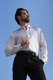 Barabas Wholesale Men's Rhinestones Jewels Long Sleeve Shirt 4B06 White Blue