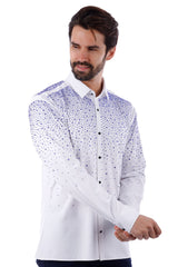 Barabas Wholesale Men's Rhinestones Jewels Long Sleeve Shirt 4B06 White Blue