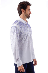 Barabas Wholesale Men's Rhinestones Jewels Long Sleeve Shirt 4B06 White Blue