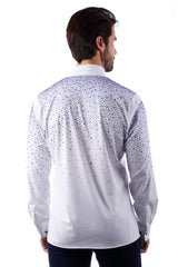 Barabas Wholesale Men's Rhinestones Jewels Long Sleeve Shirt 4B06 White Blue