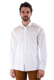 Barabas Wholesale Men's Rhinestones Jewels Long Sleeve Shirt 4B06 White Gold