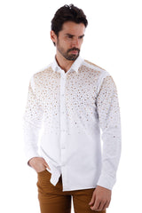 Barabas Wholesale Men's Rhinestones Jewels Long Sleeve Shirt 4B06 Gold