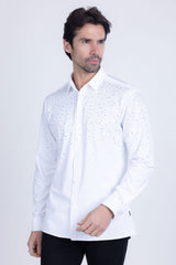 Barabas Wholesale Men's Rhinestones Jewels Long Sleeve Shirt 4B06 White Silver
