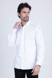 Barabas Wholesale Men's Rhinestones Jewels Long Sleeve Shirt 4B06 White Silver