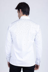 Barabas Wholesale Men's Rhinestones Jewels Long Sleeve Shirt 4B06 White Silver