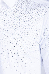 Barabas Wholesale Men's Rhinestones Jewels Long Sleeve Shirt 4B06 White Silver