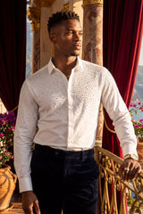 Barabas Wholesale Men's Rhinestones Jewels Long Sleeve Shirt 4B06 White Silver