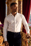 Barabas Wholesale Men's Rhinestones Jewels Long Sleeve Shirt 4B06 White Silver