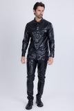 Barabas Wholesale Men's PU Leather Shiny Stretch Long Sleeve Shirt 4B100 Black