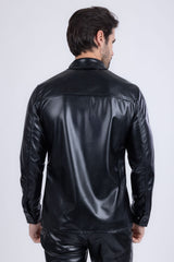 Barabas Wholesale Men's PU Leather Shiny Stretch Long Sleeve Shirt 4B100 Black