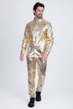 Barabas Wholesale Men's PU Leather Shiny Stretch Long Sleeve Shirt 4B100 Gold
