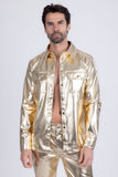 Barabas Wholesale Men's PU Leather Shiny Stretch Long Sleeve Shirt 4B100 Gold