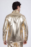 Barabas Wholesale Men's PU Leather Shiny Stretch Long Sleeve Shirt 4B100 Gold