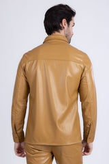 Barabas Wholesale Men's PU Leather Shiny Stretch Long Sleeve Shirt 4B100 Brown