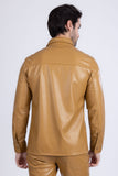 Barabas Wholesale Men's PU Leather Shiny Stretch Long Sleeve Shirt 4B100 Brown