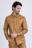 Barabas Wholesale Men's PU Leather Shiny Stretch Long Sleeve Shirt 4B100 Mustard