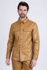 Barabas Wholesale Men's PU Leather Shiny Stretch Long Sleeve Shirt 4B100 Yellow