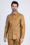 Barabas Wholesale Men's PU Leather Shiny Stretch Long Sleeve Shirt 4B100 Yellow