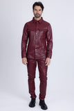 Barabas Wholesale Men's PU Leather Shiny Stretch Long Sleeve Shirt 4B100 Scarlet