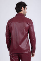 Barabas Wholesale Men's PU Leather Shiny Stretch Long Sleeve Shirt 4B100 Red