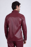 Barabas Wholesale Men's PU Leather Shiny Stretch Long Sleeve Shirt 4B100 Red