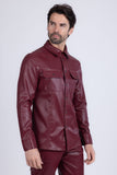 Barabas Wholesale Men's PU Leather Shiny Stretch Long Sleeve Shirt 4B100 Scarlet