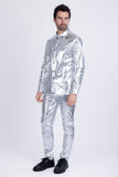 Barabas Wholesale Men's PU Leather Shiny Stretch Long Sleeve Shirt 4B100 Silver