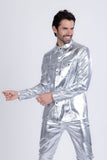 Barabas Wholesale Men's PU Leather Shiny Stretch Long Sleeve Shirt 4B100 Silver