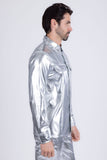 Barabas Wholesale Men's PU Leather Shiny Stretch Long Sleeve Shirt 4B100 Silver