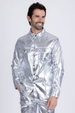 Barabas Wholesale Men's PU Leather Shiny Stretch Long Sleeve Shirt 4B100 Silver