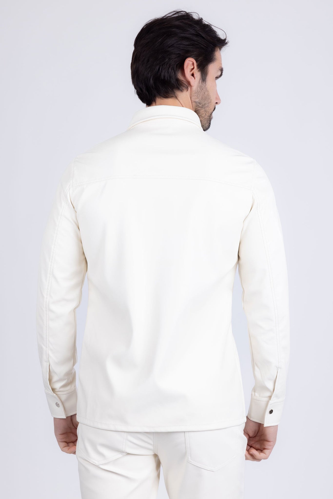 Barabas Wholesale Men's PU Leather Shiny Stretch Long Sleeve Shirt 4B100 White