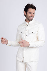 Barabas Wholesale Men's PU Leather Shiny Stretch Long Sleeve Shirt 4B100 White