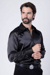 Barabas Wholesale Men's Spear Point Collar Shiny Long Sleeve Shirt 4B102 Black