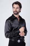 Barabas Wholesale Men's Spear Point Collar Shiny Long Sleeve Shirt 4B102 Black