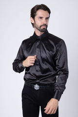 Barabas Wholesale Men's Spear Point Collar Shiny Long Sleeve Shirt 4B102 Black