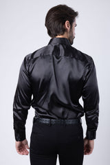 Barabas Wholesale Men's Spear Point Collar Shiny Long Sleeve Shirt 4B102 Black