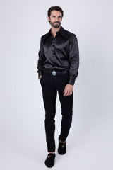 Barabas Wholesale Men's Spear Point Collar Shiny Long Sleeve Shirt 4B102 Black
